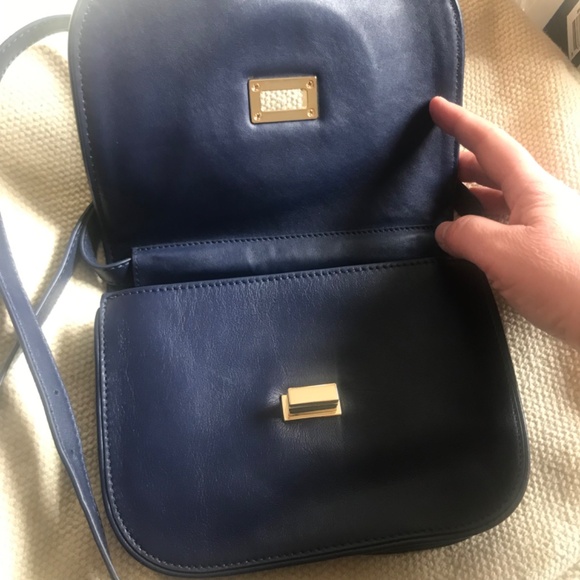 Tory Burch Crossbody Clutch Bag Navy Blue Gloria Suede turnlock embossed gold - Picture 7 of 16